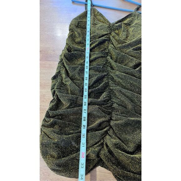 LULUS SEXY GOLD SHIMMER RUCHED DRESS WOMENS SIZE 16 - Picture 7 of 10